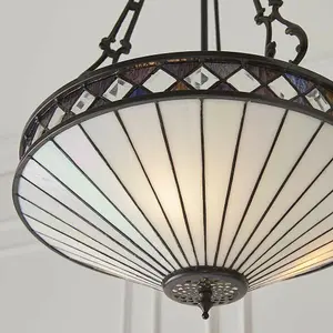 Tiffany Glass Hanging Ceiling Pendant Light Bronze & Natural Lamp Shade i00129