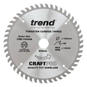 Trend CSB/160/48A Plunge Saw Blades 160x20mm 48T Festool TS55 Scheppach PL55