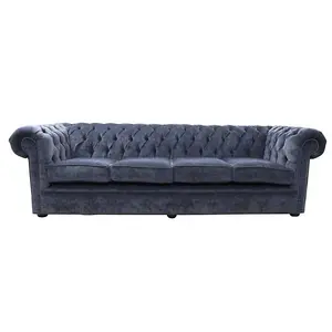 Chesterfield Handmade 4 Seater Sofa Pimlico Charcoal Grey Fabric In Classic Style