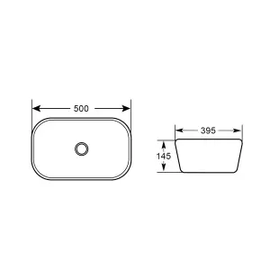 Hessle Gloss White Ceramic Rectangular Counter Top Basin (W)500x(D)395mm