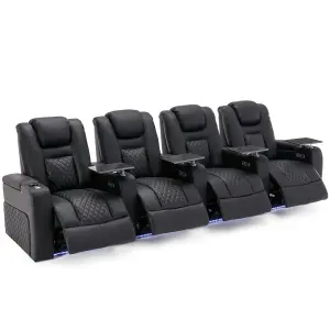 Broadway 4 Seater Electric Recliner Cinema Sofa USB Charging Led Base With Tray (Black)