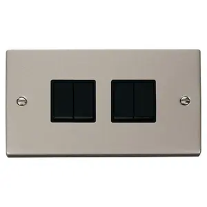 Pearl Nickel 10A 4 Gang 2 Way Light Switch - Black Trim - SE Home