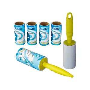 KAV Disposable Sticky Lint Roller With 5 Rolls, 60 Sheets Each 300 Sheets total- Assorted Color Handle Cat Dog Animal Fur Remover