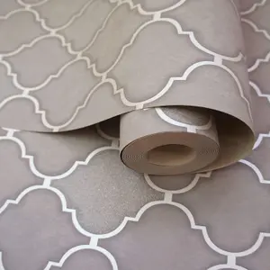 Holden Retro Trellis Tile Ogee Geometric Glitter Geo Tiling On a Roll Wallpaper Charcoal Grey 89311