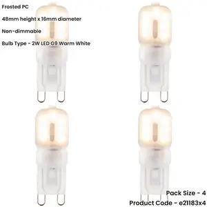 4 PACK Frosted PC G9 2W SMD LED Light Bulb - Non-dimmable Warm White - 200lm 3000k