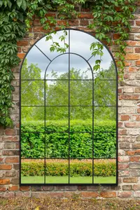 MirrorOutlet The Arcus Black Framed Arched Window Garden Mirror 190 x 120CM