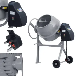 450W 220V Cement Mixer 120 L Electric Portable Cement Concrete Mixer with Wheels,Grey