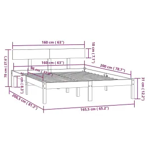 Berkfield Bed Frame Black Solid Wood Pine 160x200 cm