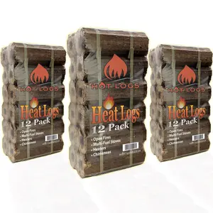 3x12 GardenCo High Energy Heat Compressed Logs - Pack of 36 Dry  Wood Fuel Briquettes For Wood Burners, Open Fires, Stoves