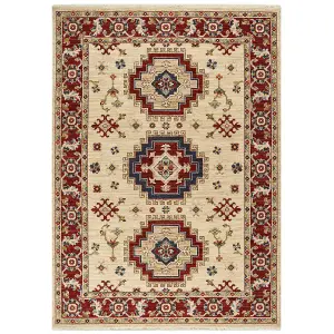 Persian Cream Traditional Easy to Clean Geometric Bordered Wool Rug for Living Room & Bedroom-240cm X 340cm