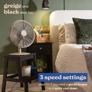 Russell Hobbs Desk Fan Electric Cooling in Greige 3 Speed Settings RHMDF1201GR