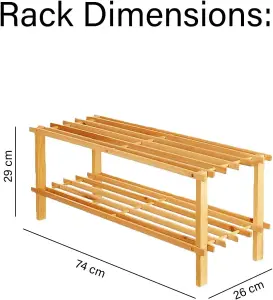 2 Tier Freestanding Wooden Shoe Rack, Bench Storage Organizer Holder With Large Storage Capacity