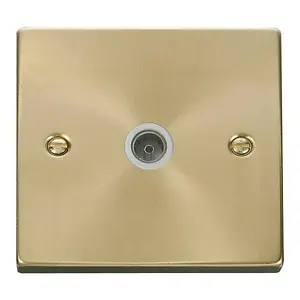 Satin / Brushed Brass 1 Gang Single Coaxial TV Socket - White Trim - SE Home