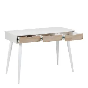 Neptun 3 Drawer Desk in White with 3 Oak Drawers