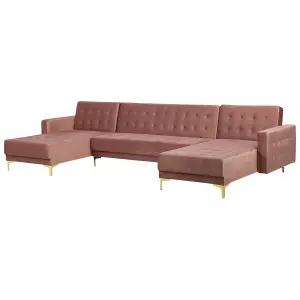 U-Shaped Sofa ABERDEEN Pink Velvet Reversible