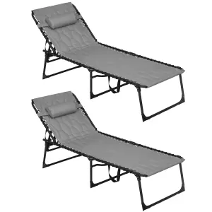 Outsunny Foldable Sun Lounger Set, 2 Pieces Sun Lounger w/ Padded Seat Grey