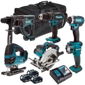 Makita 18V 6 Piece Cordless Power Tool Kit with 3 x 5.0Ah Battery & Charger T4TKIT-225