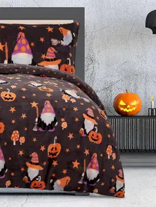 Smart Living Super Soft Halloween Gonk Flannel Duvet Set Reversible Duvet Cover with Pillowcase