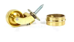 2x BRASS CASTOR & RING 32mm SCREW IN CASTOR  FURNITURE BEDS SOFAS CHAIRS STOOLS