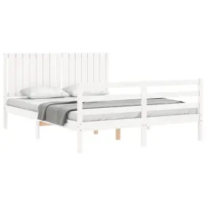 Berkfield Bed Frame with Headboard White 160x200 cm Solid Wood