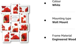 Trendi Large Multi Aperture Picture Photo Frame Holds 12 x 6x4 Inch Photo Frames, Collage Picture Wall-Mounted frame White