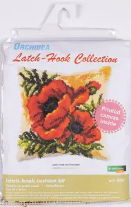 L/HK CUSHION POPPY - Latch Hook Kit: Cushion: Large: Poppy - Orchidea