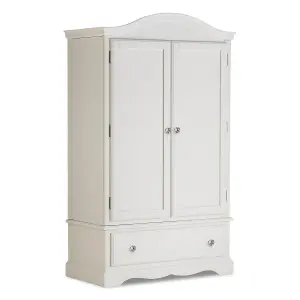 Romance Double Wardrobe With Drawer and Crystal Handles - Antique White