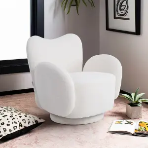 360-degree Upholstered Teddy Fleece Swivel Chair for Living Room,Bedroom,Off-white