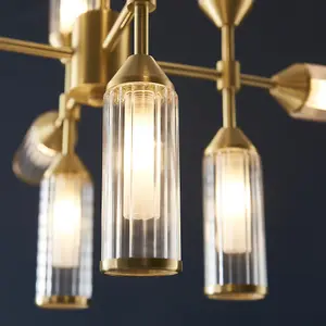 Luminosa Trieste 12 Light Ceiling Pendant Satin Brass Plate With Clear & Frosted Glass