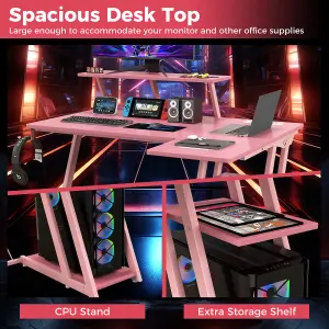 Costway L-Shaped Gaming Desk Small Computer Desk w/ Monitor Shelf & Outlets