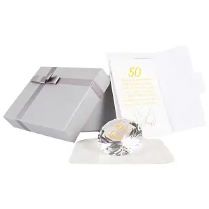 Modern Transparent K9 Crystal Glass 50th Anniversary Sentiment Ornament Gift Set