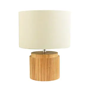 Classic and Stylish Real Wooden Table Lamp with Natural Cream Linen Fabric Shade