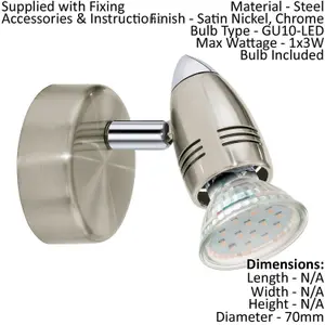 Wall 1 Spot Light Colour Satin Nickel Chrome Plated Bulb GU10 1x3W Included