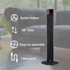 Neo 36 inch Black Free Standing 3 Speed Tower Fan with Remote Control