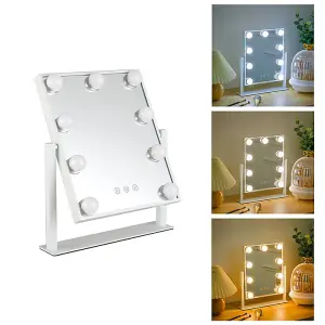 White Rotation Dressing Room Hollywood Vanity Makeup Mirror with 9 Dimmable LED Bulbs,3 Color Lighting Modes