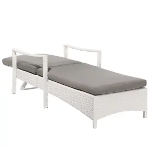 Sun Lounger with Cushion PE Rattan White VASTO