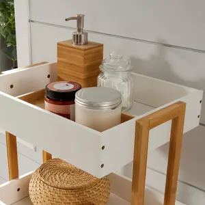 Home Source Oxford Bamboo 4 Tier White Utility Trolley Kitchen Bathroom Organiser Unit