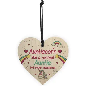 Gift For Auntie Birthday Christmas Hanging Heart Wooden Novelty Sign Unicorn Plaque