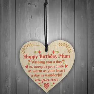 Red Ocean Gift For Her Handmade Happy Birthday Mum Wooden Heart Novelty Birthday Card Keepsake