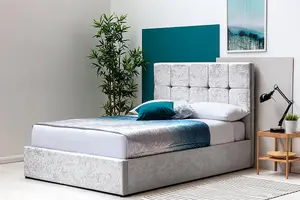 Horwood Silver Crushed Velvet Gas Lift Ottoman Storage Bed Frame King Size 5ft