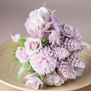 Purple Romantic Artificial Bouquet Faux Silk Flower for Home Wedding Decoration (20cm)