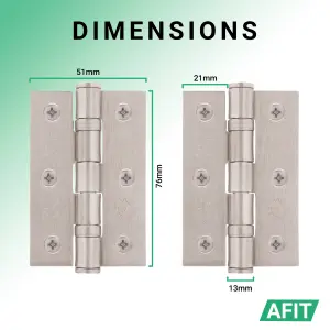 AFIT Satin Nickel Door Hinges - 3 Inch / 76mm  Internal Fire Door Hinges - 15 Pairs