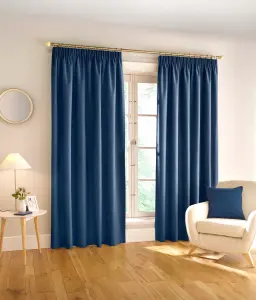 Enhanced Living 100% Blackout Thermal Navy Linen Look Tape Top Curtains   Pair 90 x 72 inch (229x183cm)