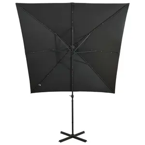 Berkfield Cantilever Umbrella with Pole and LED Lights Anthracite 250 cm