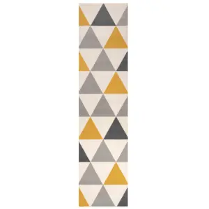 Yellow Ochre Grey Diamond Geometric Living Room Runner Rug 80x320cm