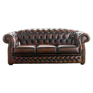 Chesterfield 3 Seater Antique Light Rust Leather Sofa Bespoke In Buckingham Style