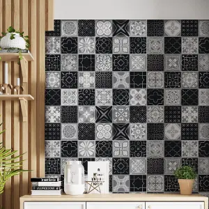 Walplus Silver Black Limestone Mix Combo Tile Stickers