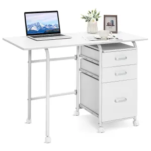 Costway Folding Computer Desk Wheeled PC Laptop Table Writing Workstation with 3 Drawers