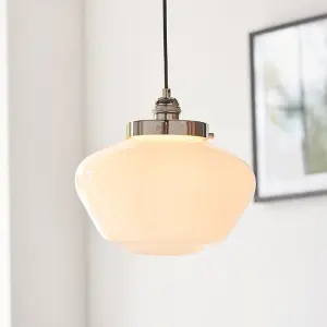 Polished Nickel Ceiling Pendant Light Opal Glass Shade Hanging Lighting Fixture