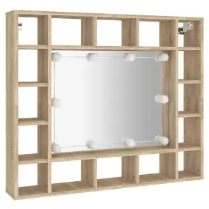 Berkfield Mirror Cabinet with LED Sonoma Oak 91x15x76.5 cm